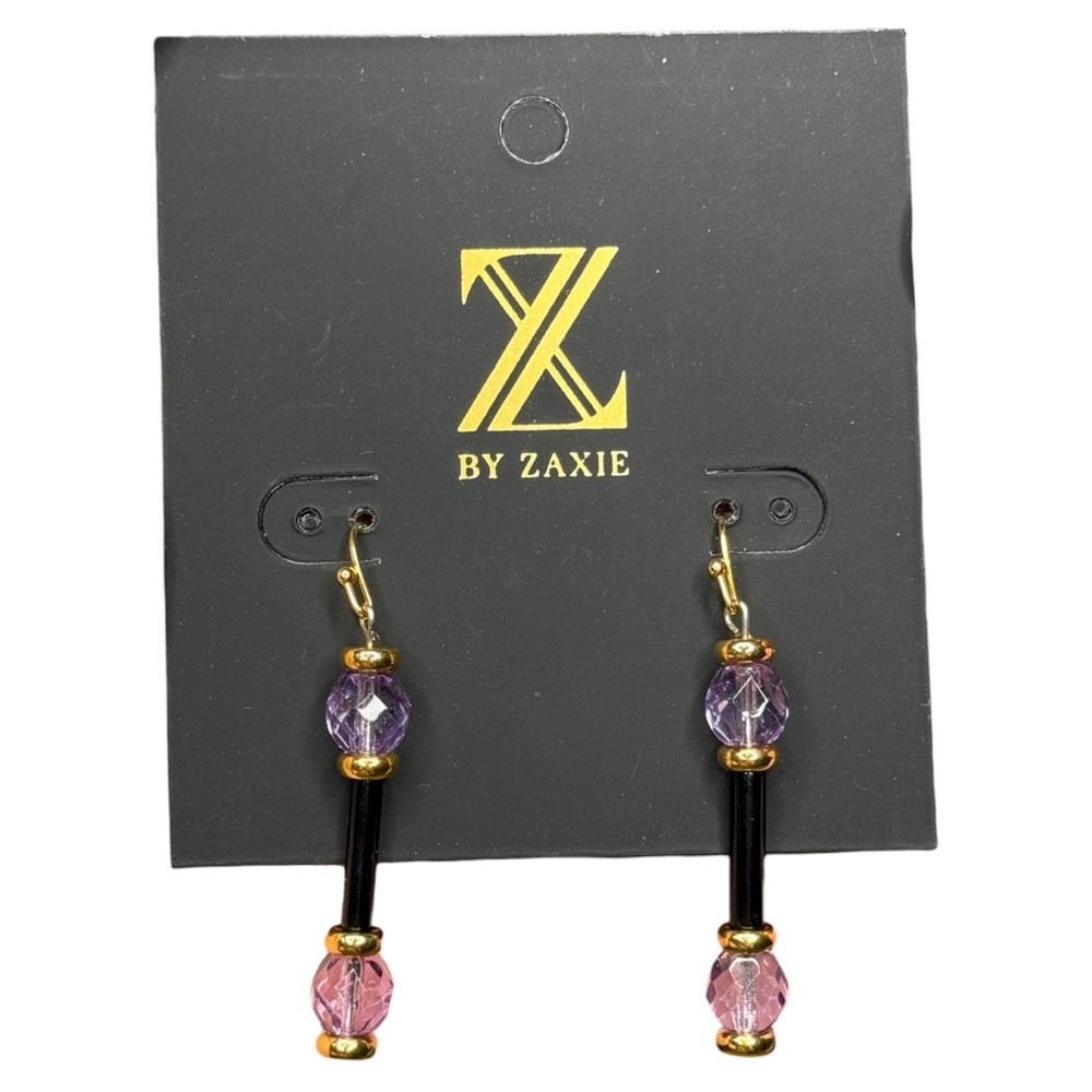 Z by ZAXIE Purple Clear Bead Black Bar Gold Dangle Earrings Nordstrom NEW